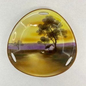 Antique Noritake Hand Painted Yellow Tree in The Meadow Sunset Triangle Dish